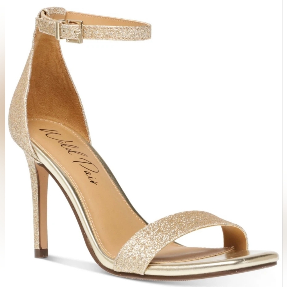 NWT Wild Pair Gold Glitter Stiletto Heels - 9.5 - Prom Wedding Guest Glam